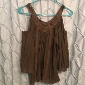 Open Shoulder Olive Blouse